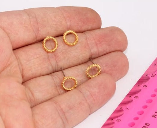 9mm 24k Shiny Gold Earrings, Open Circle Stud Earrings,   XP283