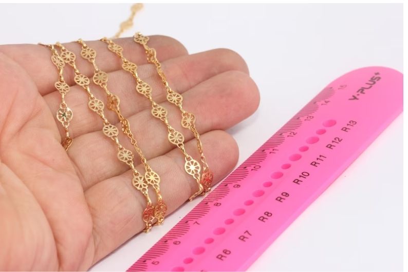 5x7mm 24k Shiny Gold Filigree Chains, Soldered Chains,           BXB32