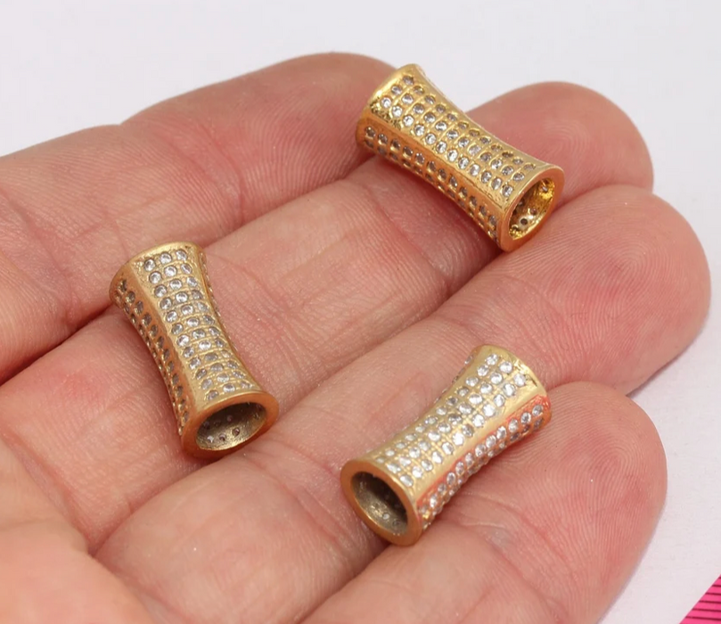 9x17mm 24k Shiny Gold Tubes, Micro Pave Tube Beads, ZRCN757