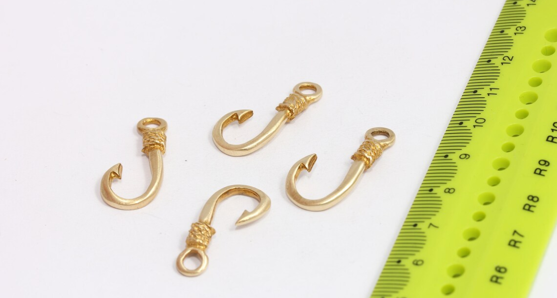 12x28mm Raw Brass Fish Hook, Fishing Hook Clasp, Fish Hook Charms, Fishing Pendant, Men's Necklace, Men's Jewelry, Charms, SOM46