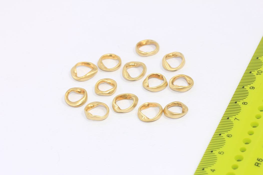 10mm Raw Brass Circle Charms, Irregular Shape Round Beads, CHK134-3