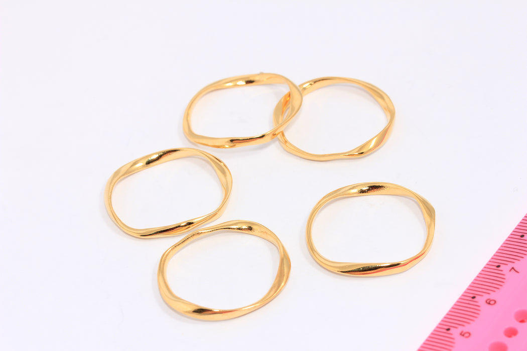 29mm 24k Shiny Gold Circle Charms, Irregular Shape Large Ring Beads, CHK413-2