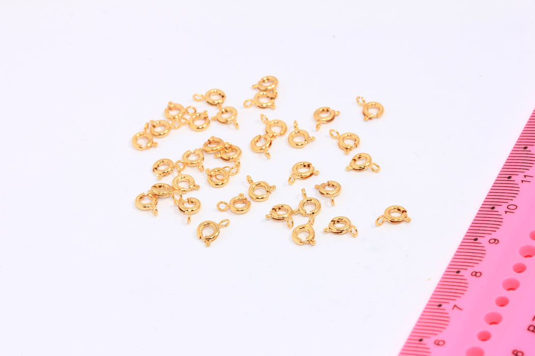 5mm 24k Shiny Gold Spring Clasp, Mini Round Gold Clasp, CHK130-7