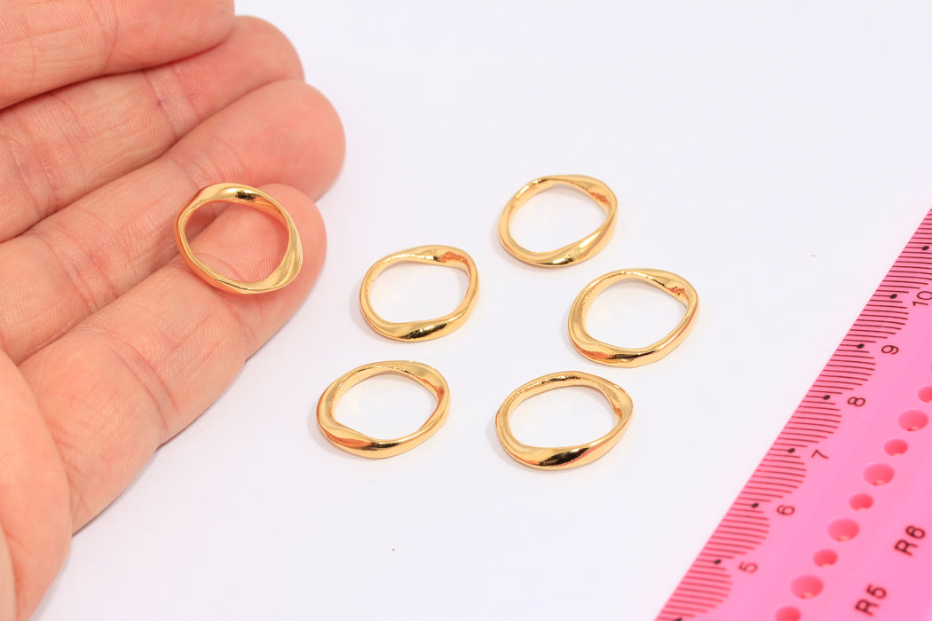 17mm 24k Shiny Gold Circle Charms, Irregular Shape Large Ring, CHK165-2