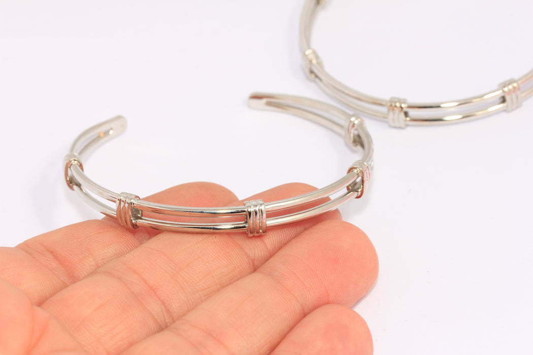 60mm Rhodium Plated Wire Bracelet, Double Wire Bracelet, BXB377-2