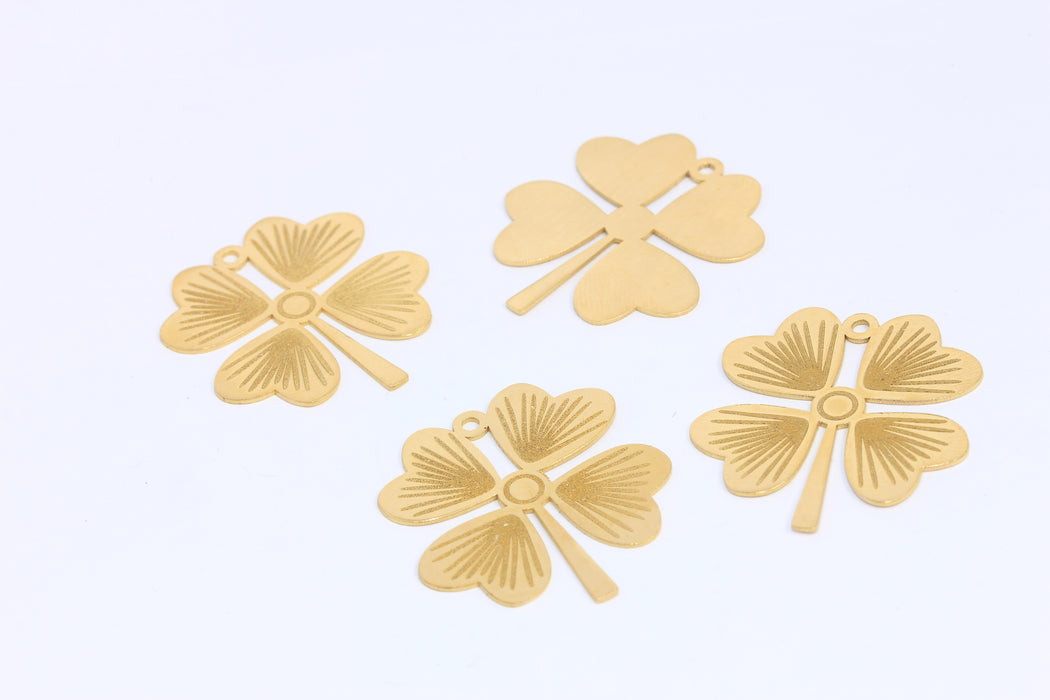 30x32mm Raw Brass Flower Charms, Large Clover Pendant, CHK78-3