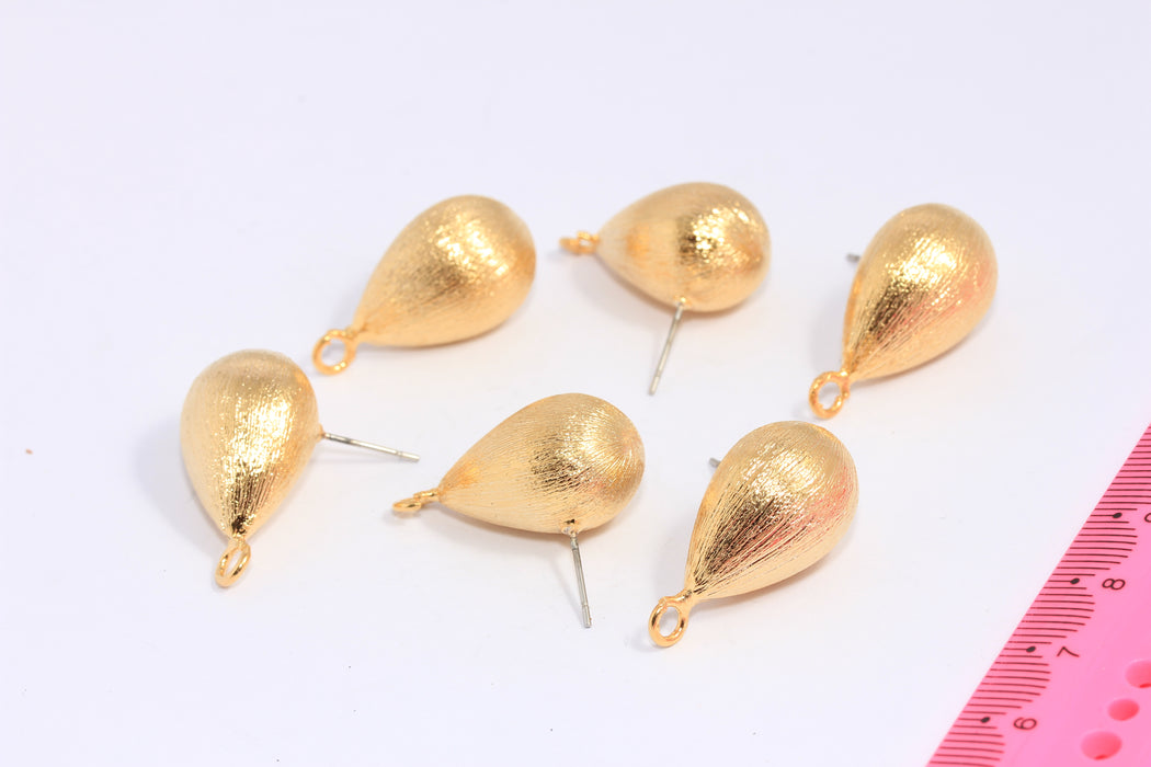 14x26mm 24k Shiny Gold Stud Earrings, Textured Teardrop Studs, CHK145-1