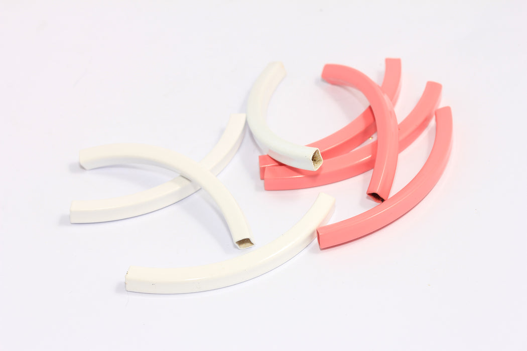 4x50mm Pink And White Painted Curved Tubes, Tube Charms, CHK97