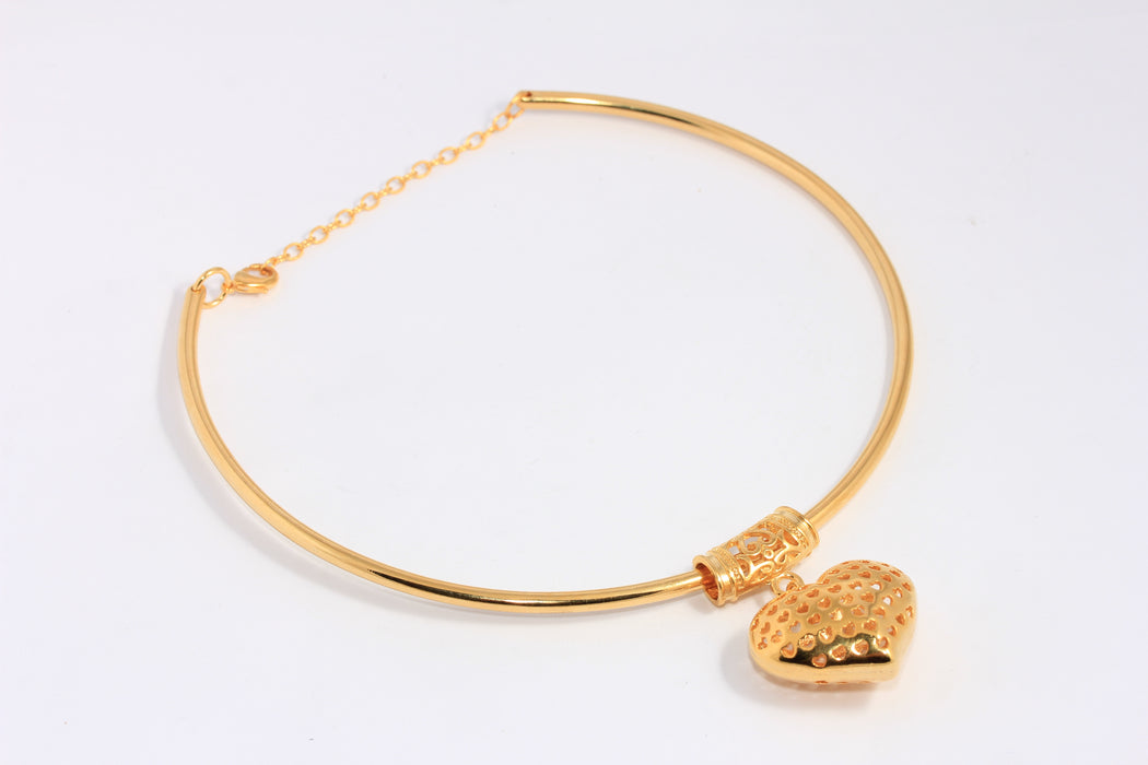 3,5mm 24k Shiny Gold Heart Necklace, Choker Necklace With Heart Charm, BXB121-4