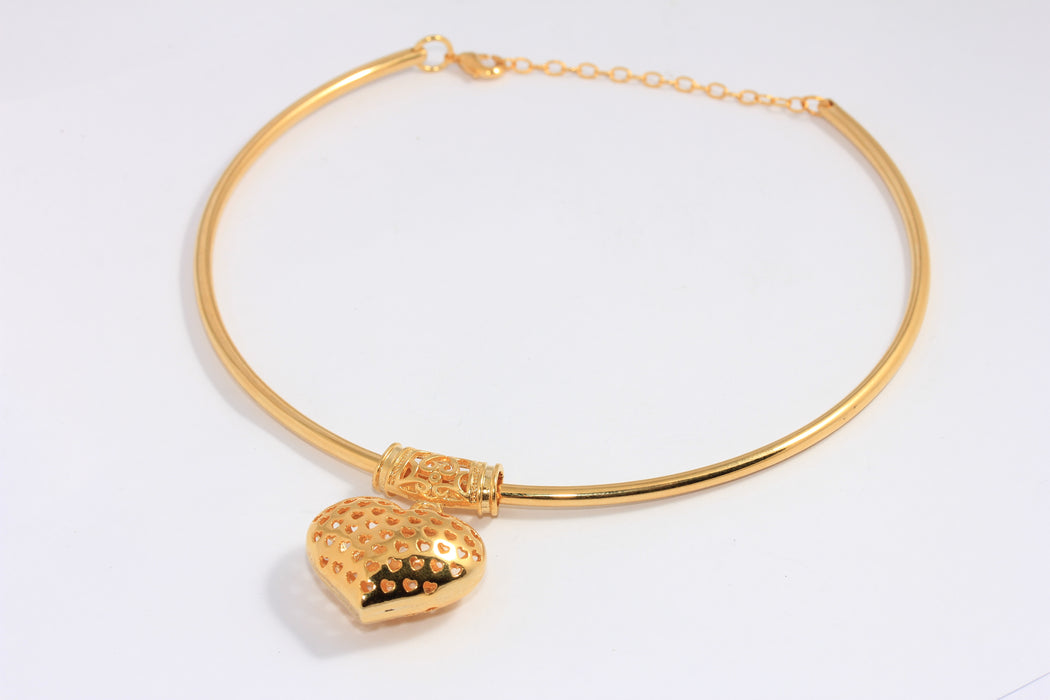 3,5mm 24k Shiny Gold Heart Necklace, Choker Necklace With Heart Charm, BXB121-4