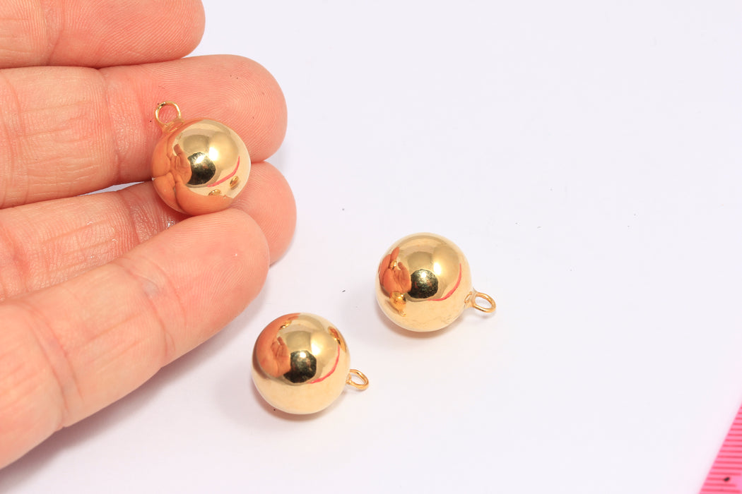 14mm 24k Shiny Gold Ball Beads, Ball Drop Pendant, CHK341-1