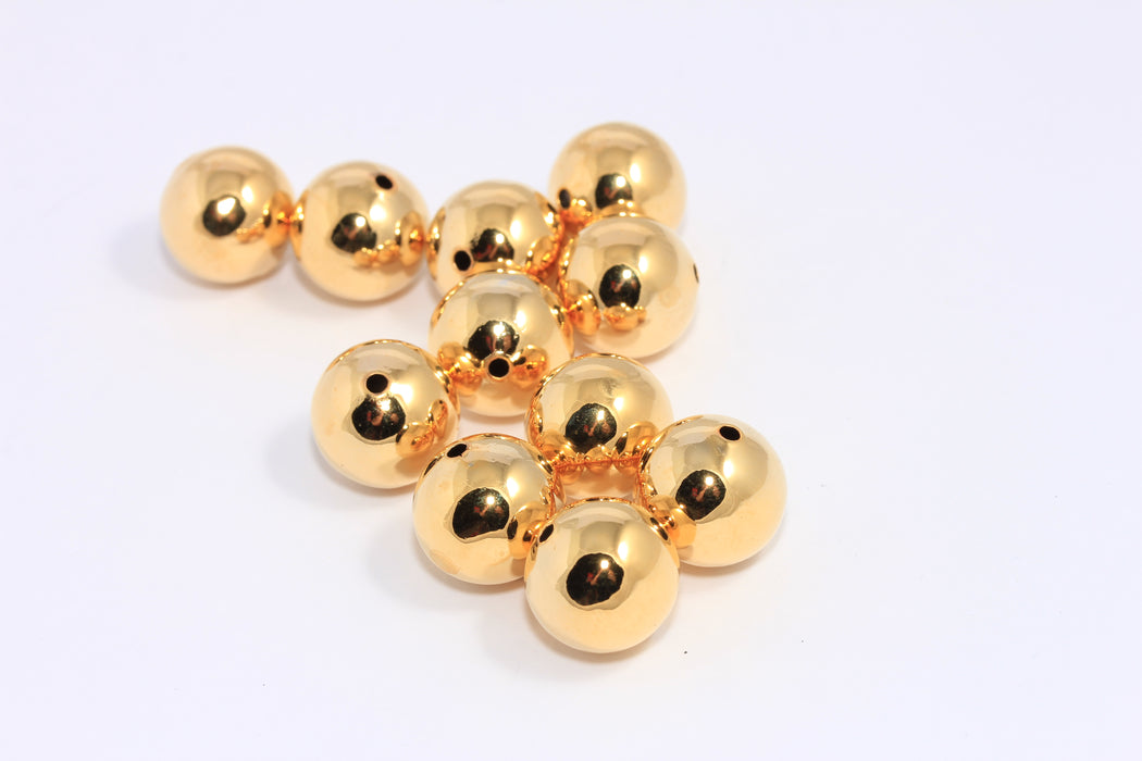 14mm 24k Shiny Gold Ball Beads, Ball Hollow Spacer Beads, CHK116-2