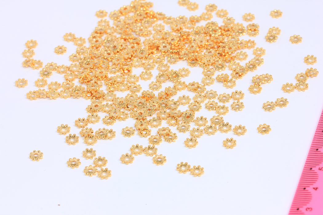 5,2mm 24k Shiny Gold Spacer Beads, Snowflake Spacer Beads, CHK303-1