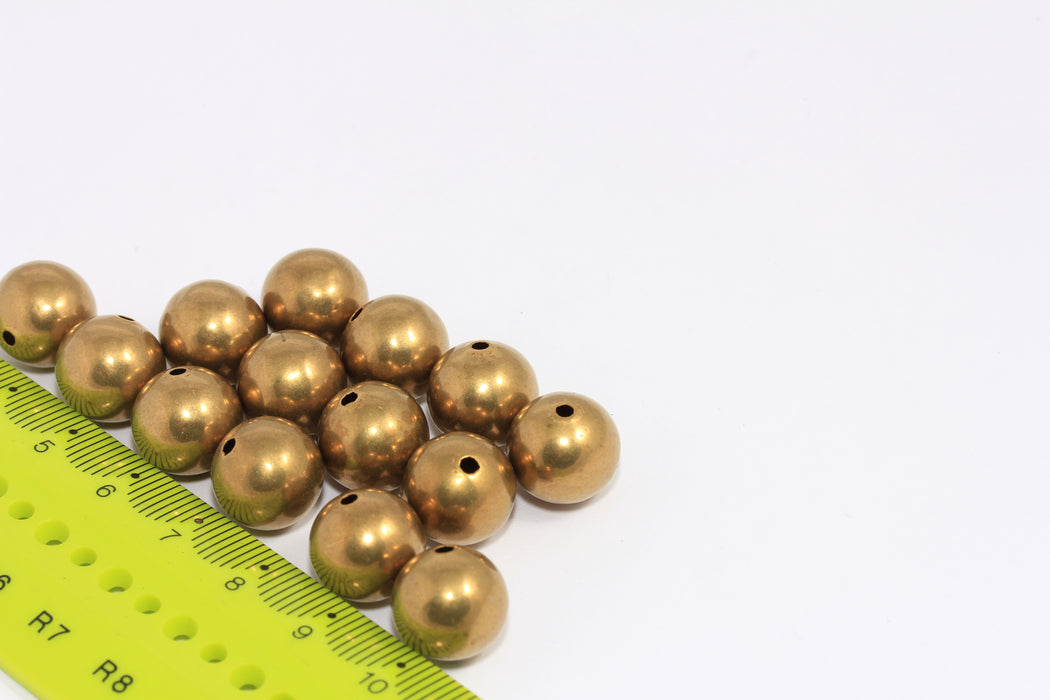 12mm Raw Brass Ball Beads, Ball Hollow Spacer Beads, CHK303-2