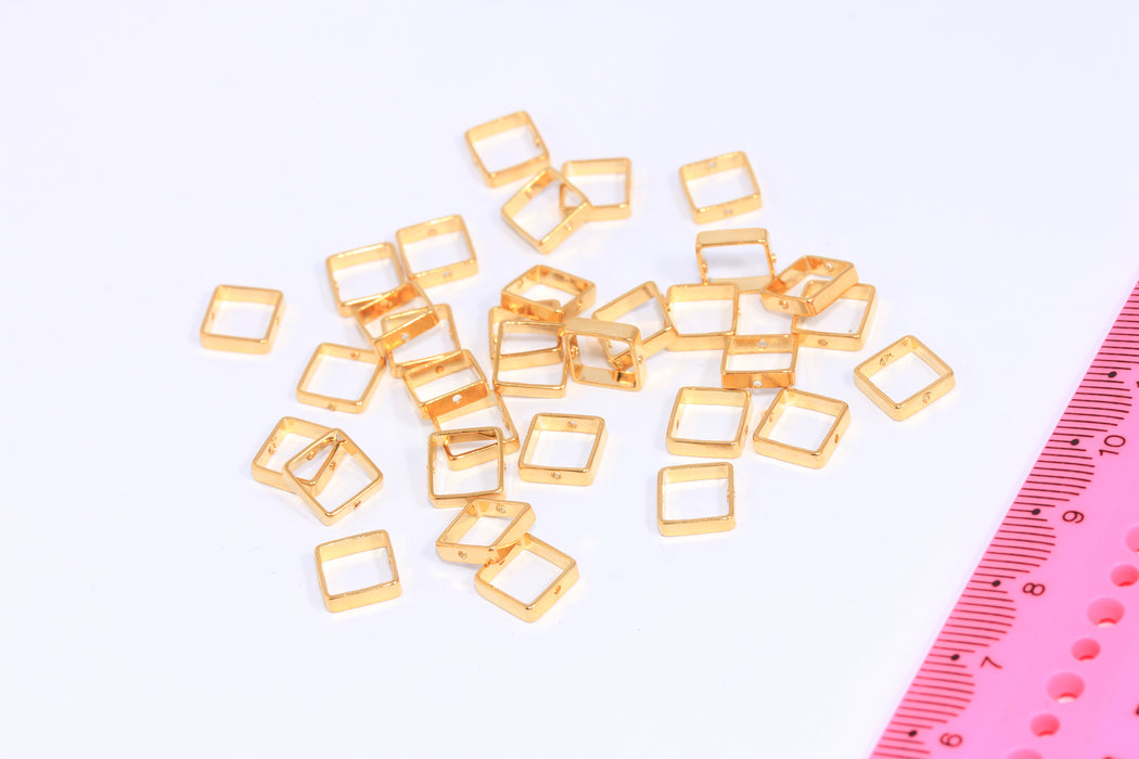 8mm 24k Shiny Gold Square Charms, Outline Square Connector Beads, CHK508-4