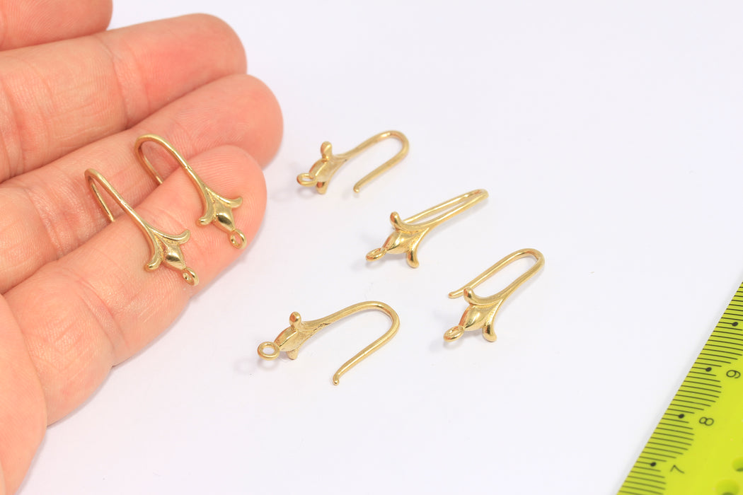 24mm Raw Brass Ear Wires, Raw Brass Flower Fish Hooks With Loop, CHK472-1