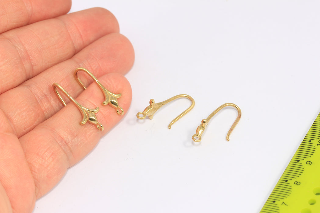 24mm Raw Brass Ear Wires, Raw Brass Flower Fish Hooks With Loop, CHK472-1