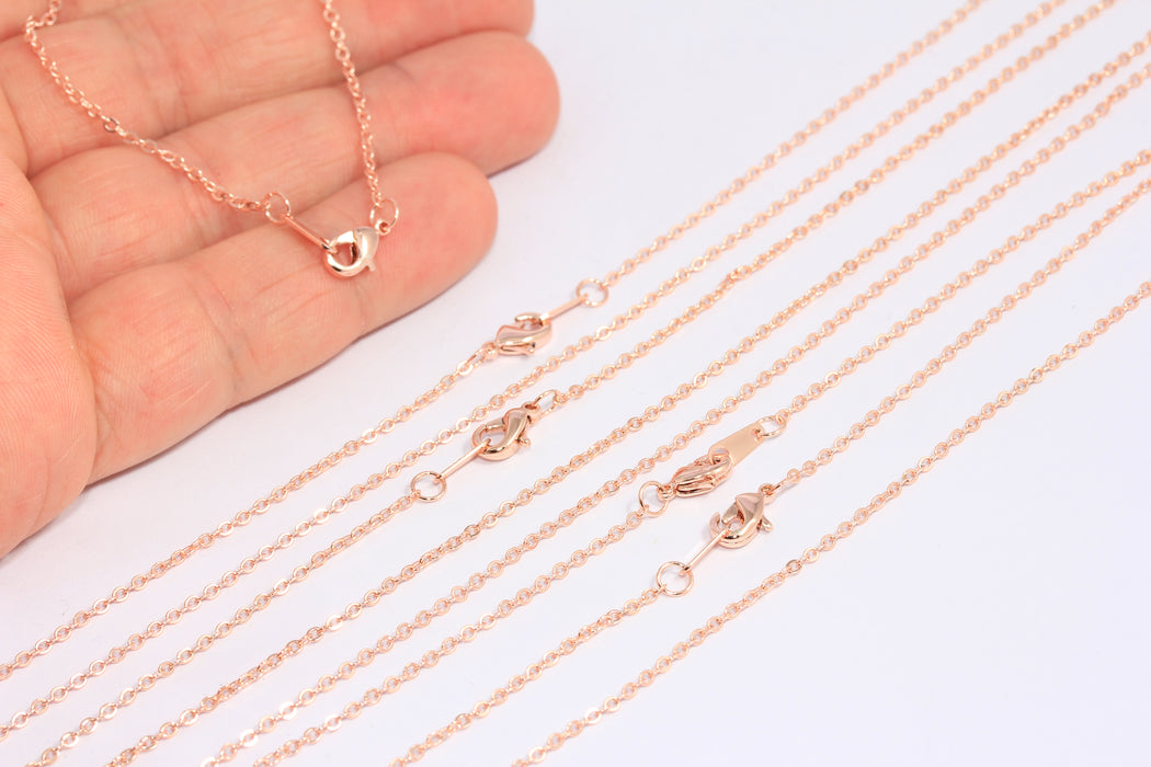 17" Rose Gold Plated Necklace, Rose Gold Curb Chain Necklace, CHK410-3