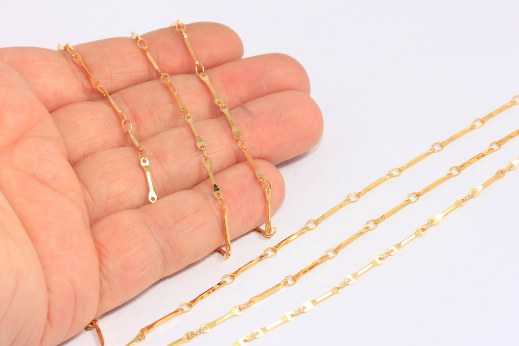 24k Shiny Gold Bar Chain, Gold Soldered Chain, Stick chain          BXB298