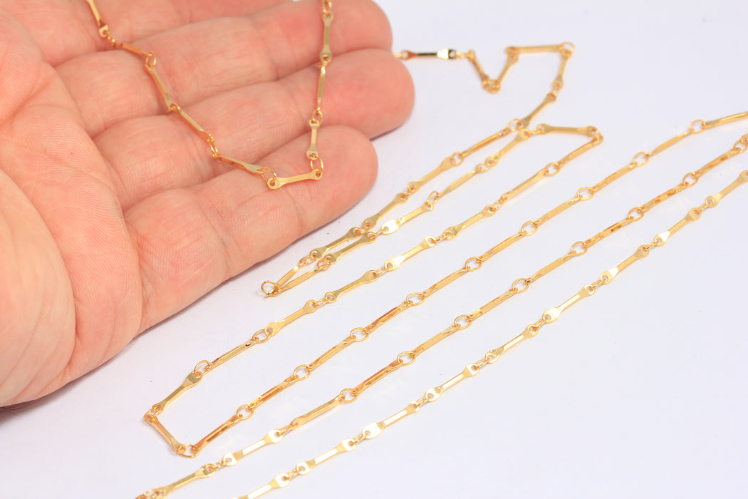 24k Shiny Gold Bar Chain, Gold Soldered Chain, Stick chain          BXB298