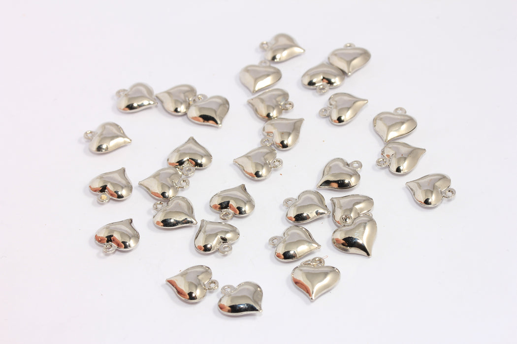 12x13mm Rhodium Plated Heart Charms, Puffed Heart Beads, BXB298-2