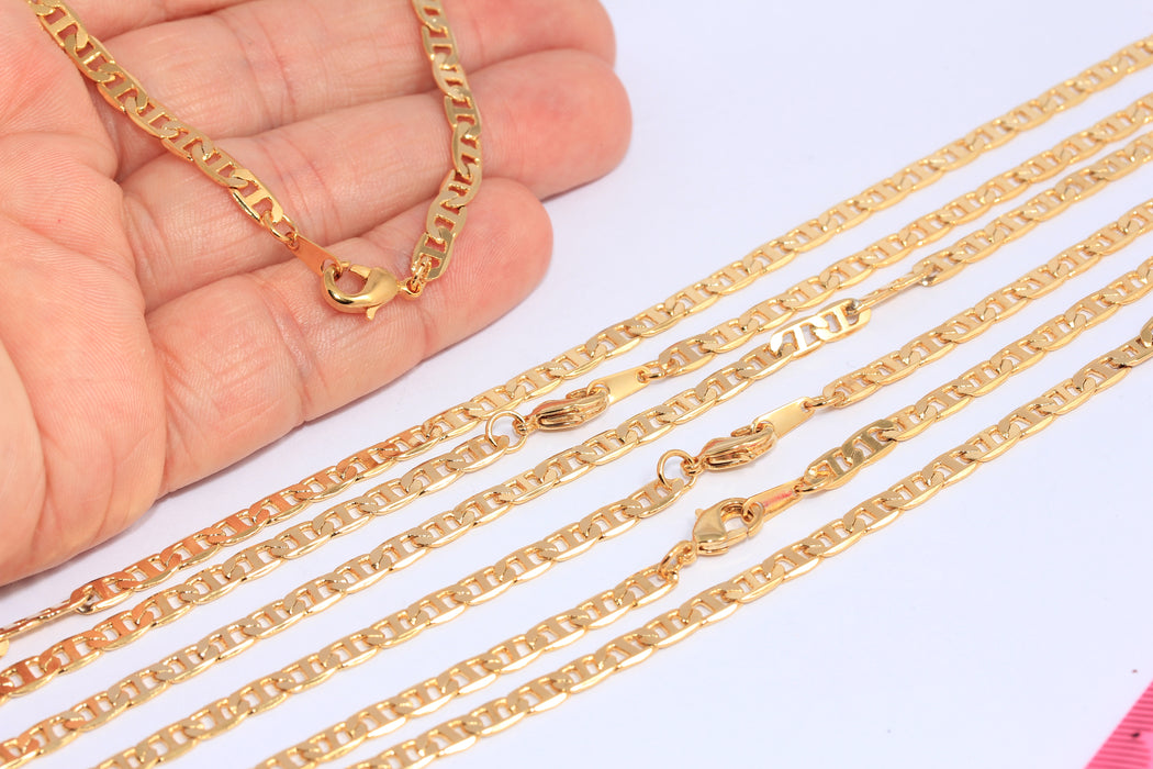 17'' 4,4mm 24k Shiny Gold Bar Necklace, Ready Necklace Chain, CHK518-2