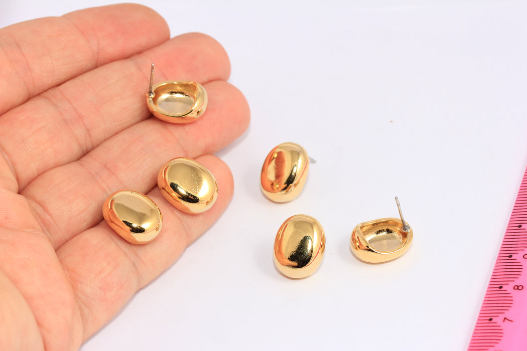 12x15mm 24k Shiny Gold Ball Ear Posts, Gold Drop Stud Earrings, CHK147-5