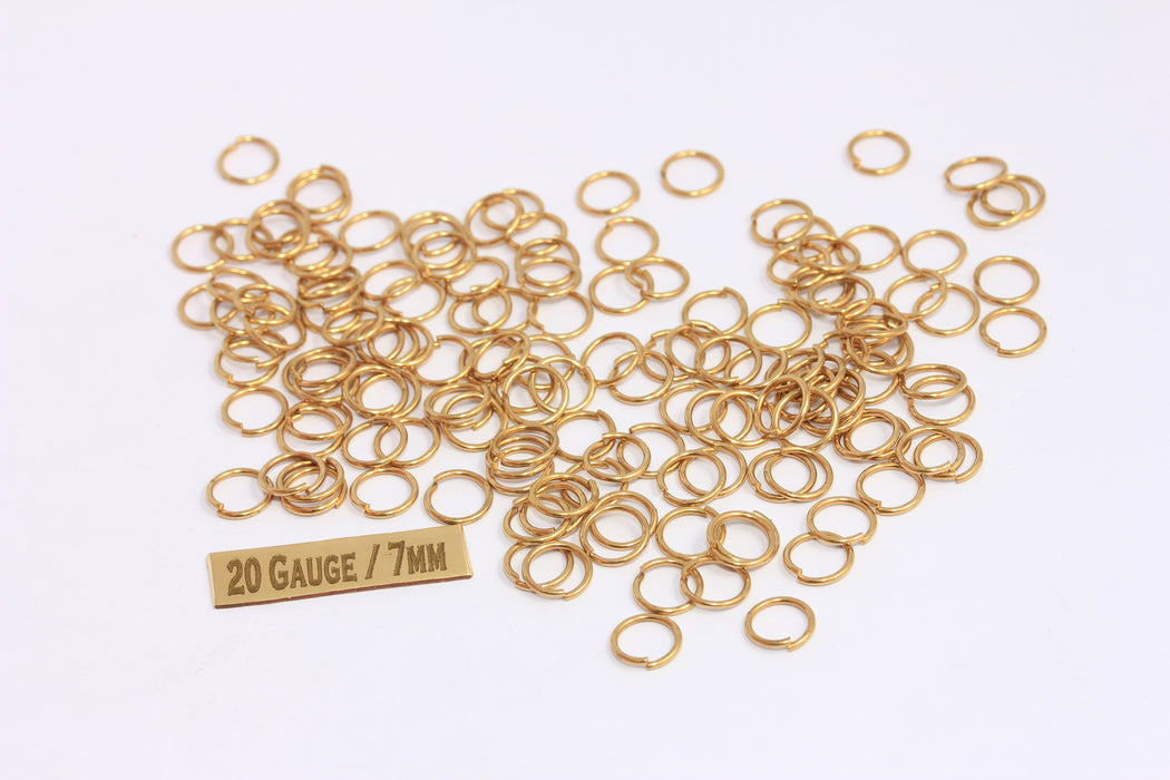 20 Ga 7mm Raw Brass Open Jump Rings, Raw Brass Connectors, HLS7