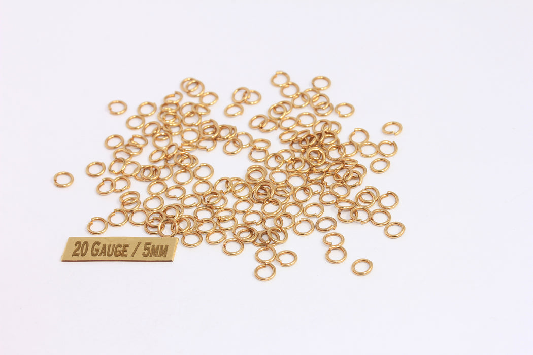 20 Ga 5mm Raw Brass Open Jump Rings, Raw Brass Connector, HLS5