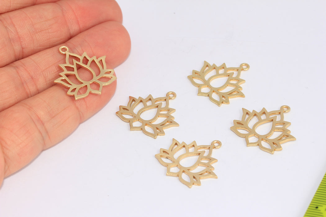 24mm Raw Brass Lotus Charms, Flower of Life Beads, SOM275