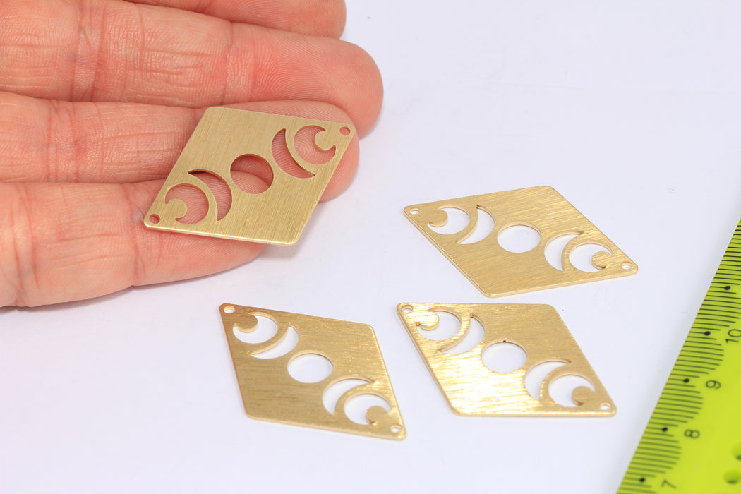 25x40mm Raw Brass Moon Phases Charm, Two Hole Rectangle Moon Pendant, SOM197