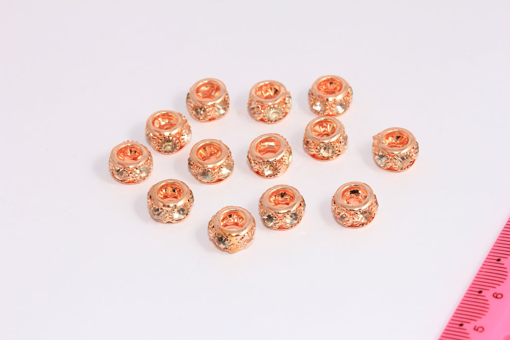 7mm Rose Gold CZ Spacer Beads, Micro Pave Rondelle Beads, MTE1063