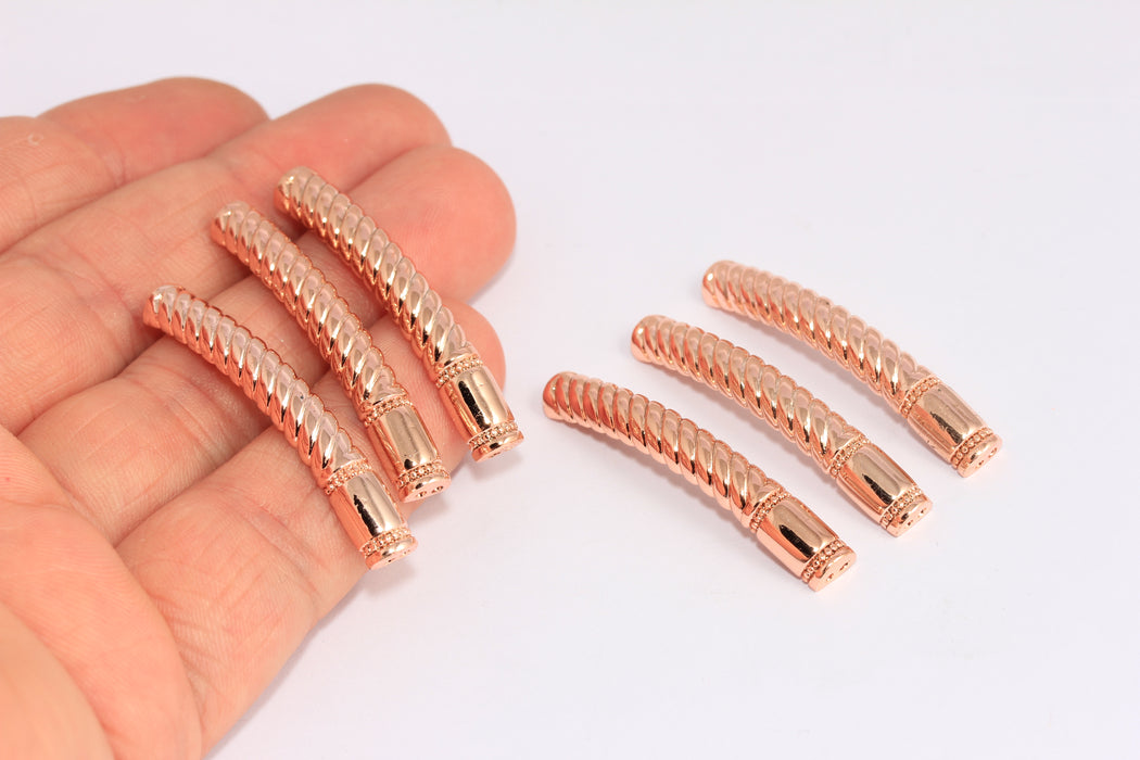 6x42mm Rose Gold Bracelet Tubes, Braided Curved Tubes, MTE1351