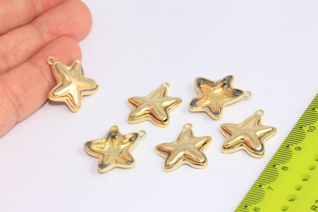 20mm Raw Brass Star Beads, Puffed Star Charms, SOM222