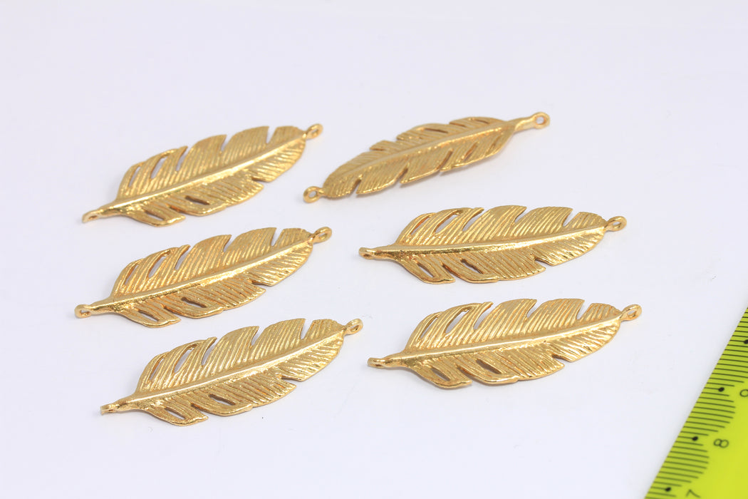 14x43mm Raw Brass Leaf Charms, Bracelet Connector, SOM91