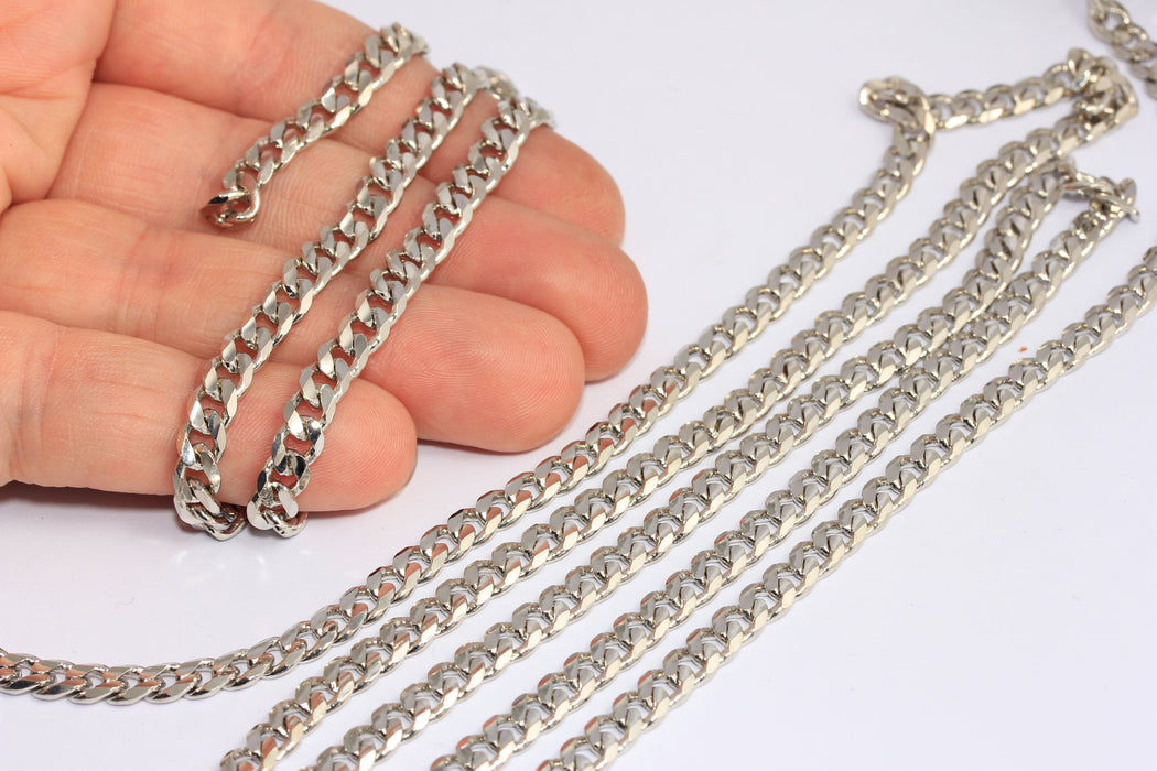 5,5mm Rhodium Faceted Curb Chain, Soldered Strong Curb Chain, CHK225-1