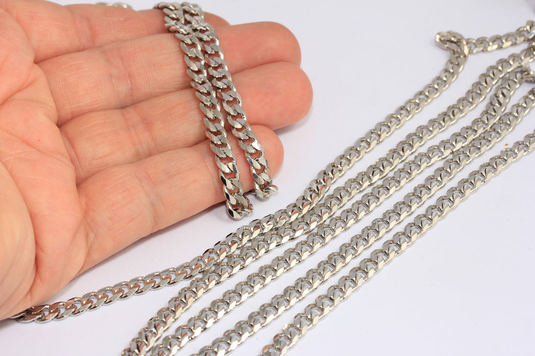 5,5mm Rhodium Faceted Curb Chain, Soldered Strong Curb Chain, CHK225-1