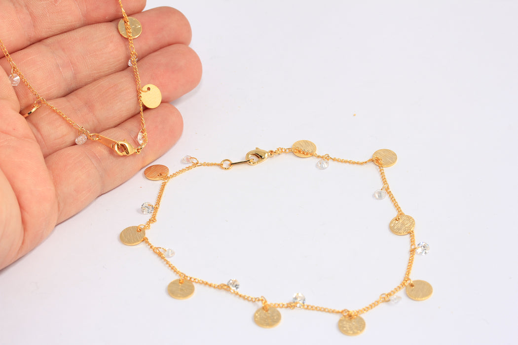 25mm 24k Shiny Gold Coin Anklet, Anklet Bracelet With Crystal Beads, CHK581-1