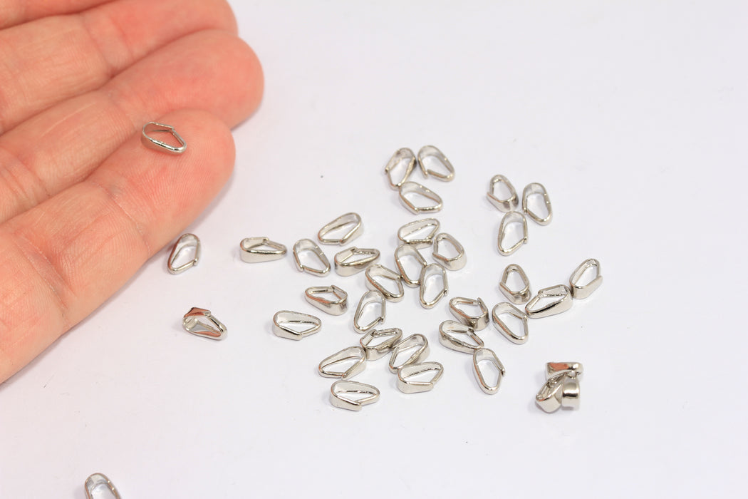 7mm Rhodium Pinch Bails, Pendant Bails, Charm Pinch, MTE541