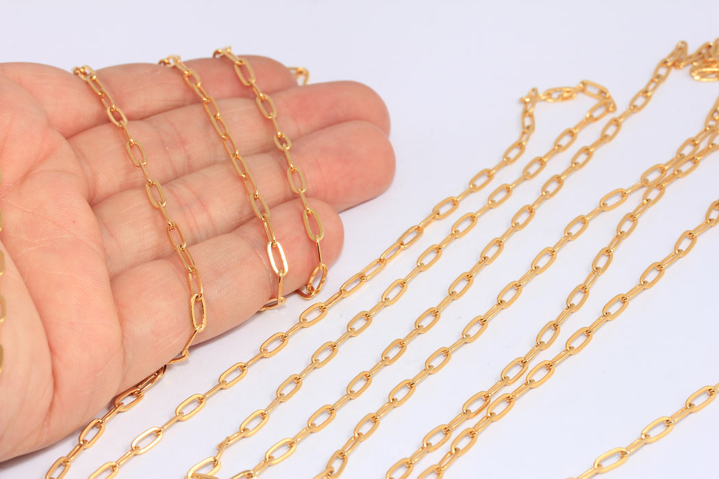 3x7mm 24k Shiny Gold Oval Link Chain, Rolo Chain, CHK595