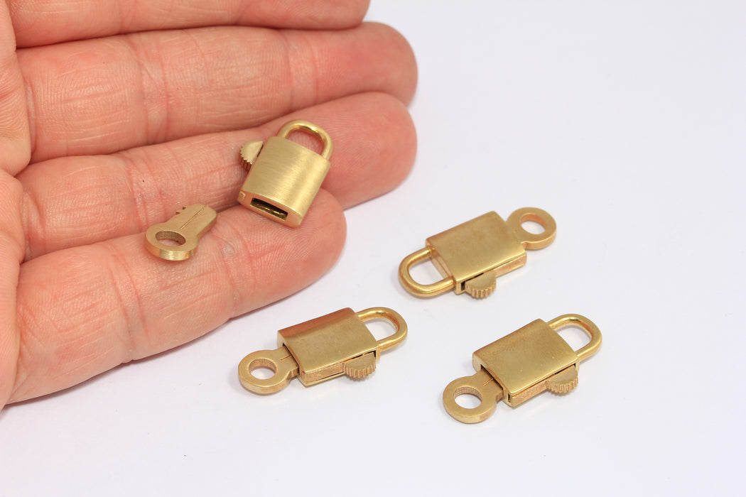 12x25mm Raw Brass Padlock Charms, Mini Lock With Key, Brass Padlock Pendant, MLS549