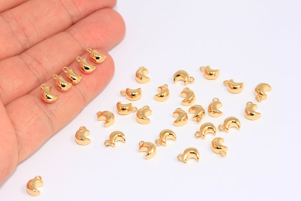 6x6,5mm 24k Shiny Gold Moon Charms, Crescent Moon Beads, CHK229-6