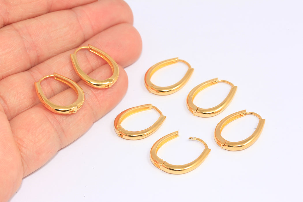 16x21mm 24k Shiny Gold Oval Shaped Earrings, Lever Back Drop Hoops, CHK233-2