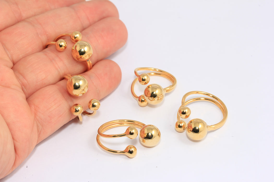 19-20mm 24k Shiny Gold Ball Ring, Gold Open Statement Ring, CHK363-4