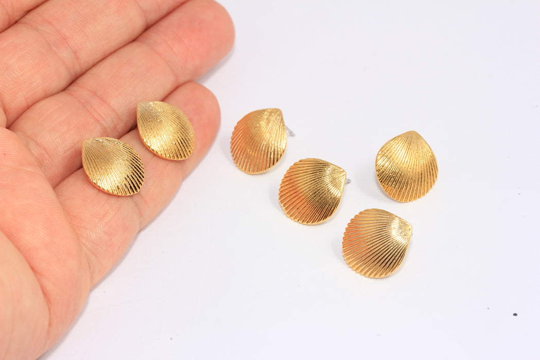 15x16mm 24k Shiny Gold Shell Earrings, Sea Shell Stud Earrings, CHK512-5