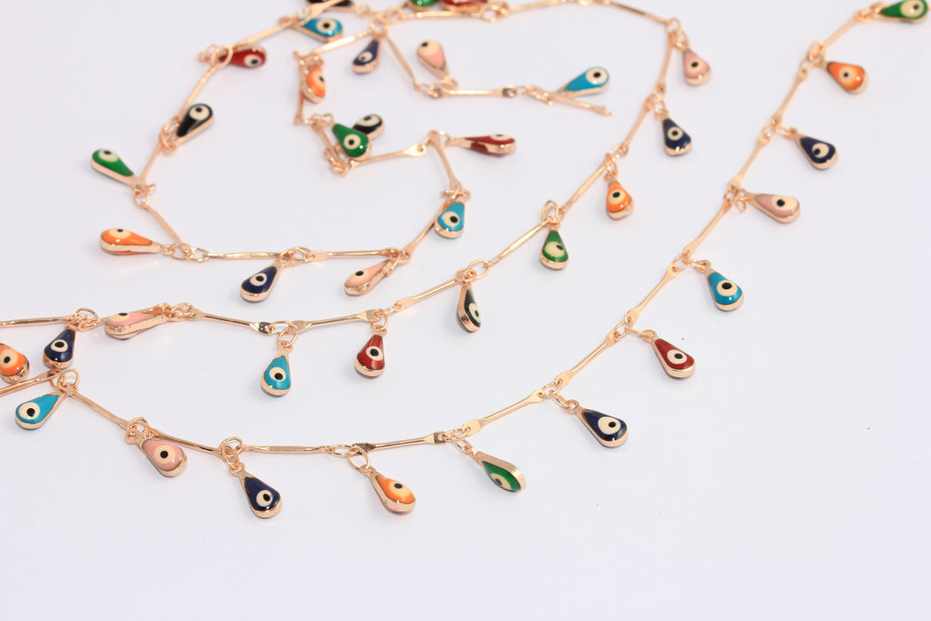 4x10mm Rose Gold Evil Eye Chain, Evil Eye Teardrop Beaded Chain, BXB180