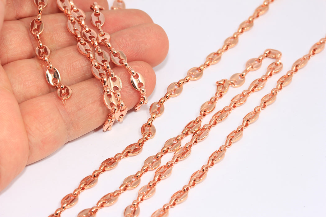 5x6mm Rose Gold Plated Sailor Chains, Soldered Bar Chains, BXB126