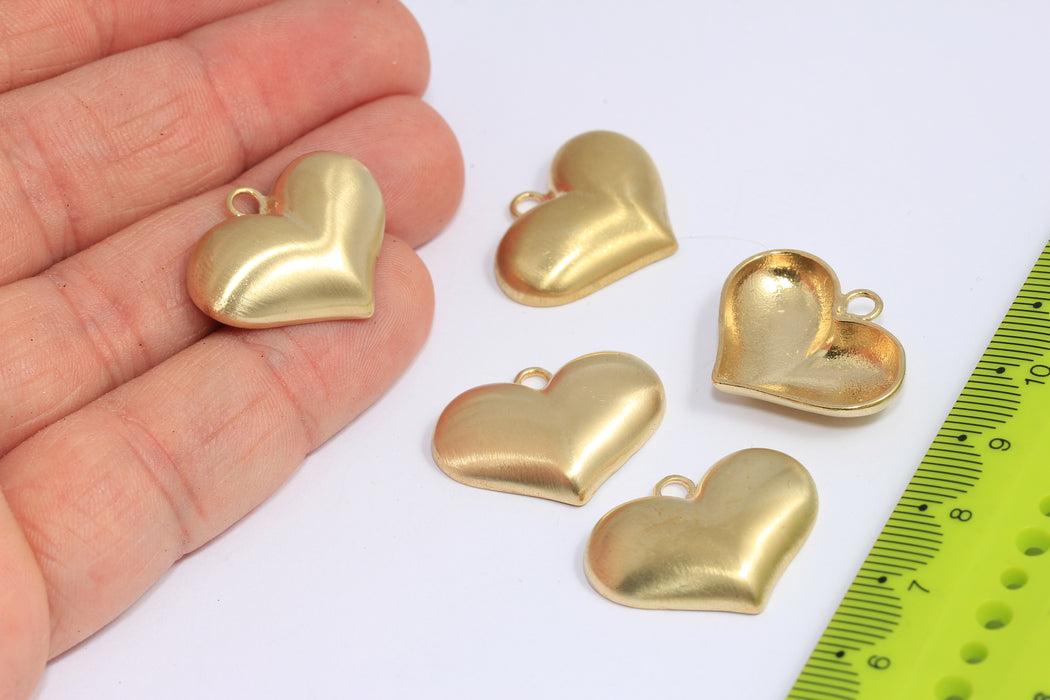 18x25mm Raw Brass Heart Beads, Cute Puffed Heart Charms, CHK412-7