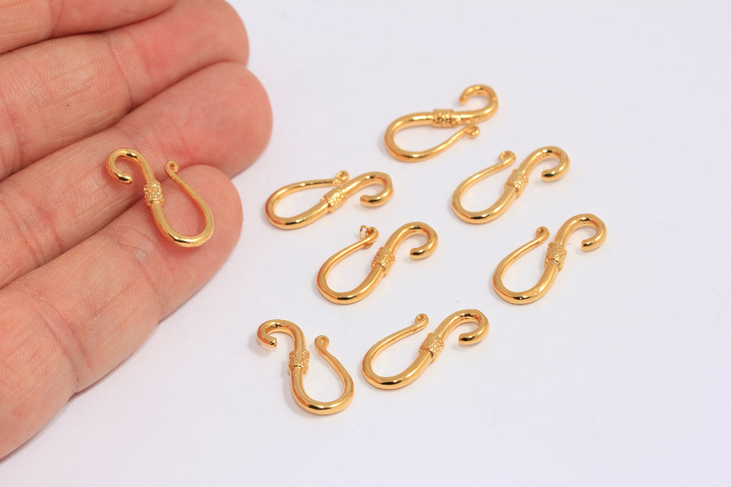 10x20mm 24k Shiny Gold Fish Hook Clasps, S Hook Clasp, CHK429-3