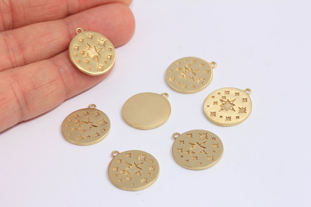 17mm Raw Brass North Star Charms, North Star Disc Pendant, CHK429-8